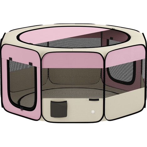 Parc pliable pour chiens et chats, parc portable pour petits animaux, tissu Oxford imperméable, Ø120 x 58 cm, rose (1/5)