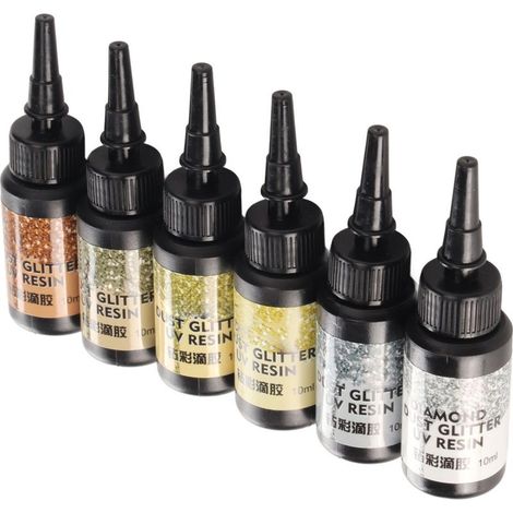 Lot de 6 tubes de colle résine UV colorée, 10 ml chacun, format stylo, séchage rapide, scellés sous feuille d'aluminium, adaptés à la création de bijoux DIY, série jaune. (1/5)