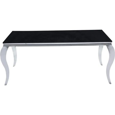 Table à manger BAROQUE pieds Chrome verre Marbre noir 4 à 6 couverts 150X90cm