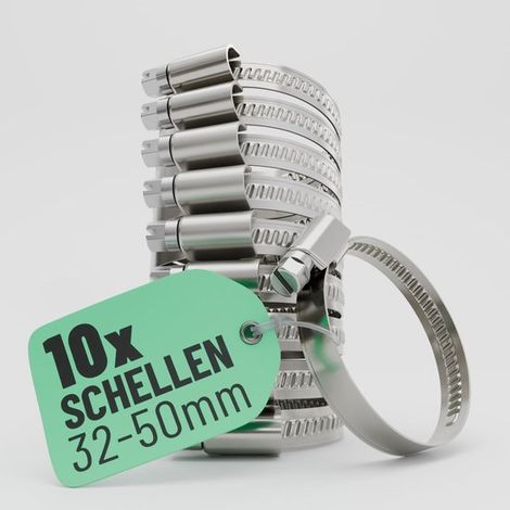 Lot de 10 colliers de serrage en acier inoxydable - 33-57 mm - Colliers de serrage réglables - Largeur de bande 9 mm - Convient pour piscines, étangs, machines à laver, etc. - Colliers de serrage à vi (1/5)