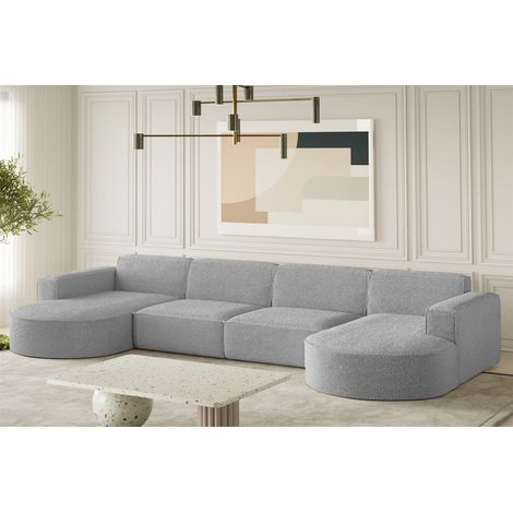 Wohnlandschaft U-Form Sofa PALMA XL in Stoff Ascot Taupe