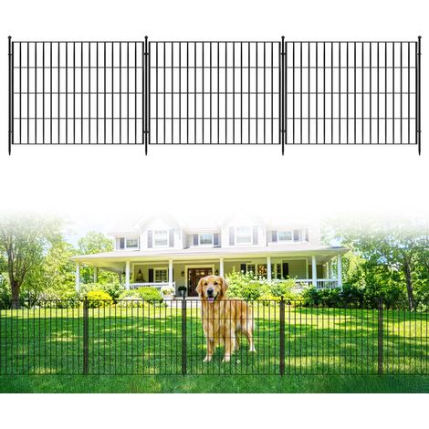 Barrière décorative de jardin en métal – Installation sans creuser – Protection anti-animaux – chiens, patio, jardin et cour – Noir – Lot de 10 (1/5)