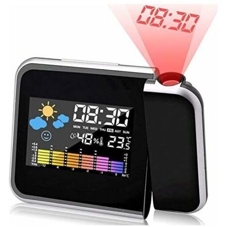 Wecker mit Projektion, LED-Projektionswecker Digitaler Projektionswecker USB-Aufladung/LCD-Hintergrundbeleuchtung/180°-Projektion/Temperaturanzeige/Hygrometer/Datumsanzeige und - (1/5)