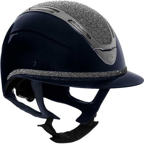 52-54 cm, blu / grigio gunmetal: Casco da donna modello Apocalypse con calotta lucida e brillantini e con visiera larga (1/5)