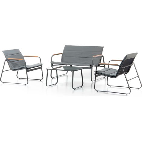 Set Salotto da Giardino 4 Pezzi Bali Divano Poltrone e Tavolino in Acciaio Textilene e Imbottitura in Policotone Grigio (1/5)