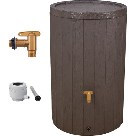 4rain MADERA serbatoio per pioggia set completo 220 litri marrone incl. rubinetto in plastica e raccordo pluviale