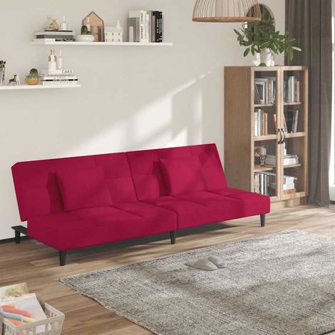 Canapé-Lit,Lit de jour,Lit de repos à 2 places et deux oreillers Rouge bordeaux Velours 681192 (1/5)