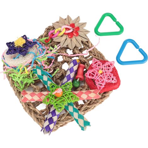 Tapis de hamac mural comestible tissé avec jouets à mâcher colorés pour perroquets, inséparables, perruches et calopsittes (1/5)