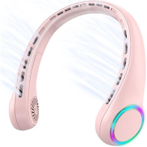Ventilateur de cou，4000 mAh，Ventilateur de cou portable avec fonction rafraîchissante，Avec LED，Rechargeable par USB，1 rose (1/5)