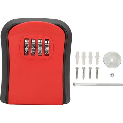 Coffre-fort mural à clé extérieur - Boîte à combinaison 4 chiffres pour 5 clés, rouge