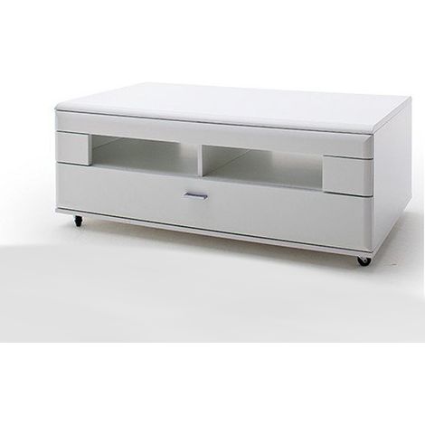 Table basse avec rangement en blanc mat - L.115 x H.44 x P.70 cm -PEGANE- (1/2)
