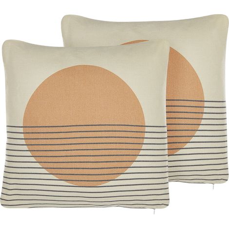 Set of 2 Decorative Cushions MOONFLOWER 45 x 45 cm White Geometric Pattern