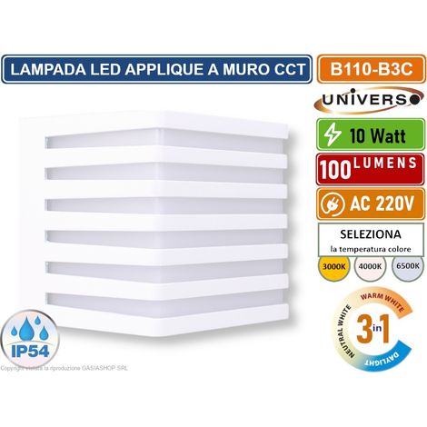 UNIVERSO LAMPADA APPLIQUE SMD LED DA MURO WALL LIGHT 10W QUADRATA IP54 COLORE BIANCO CCT 3 IN 1 CAMBIA COLORE LUCE (1/5)