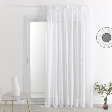 Voilage ignifugé certifié Non Feu M1 - Effet lin finition galon fronceur Blanc 300x240 cm (1/2)