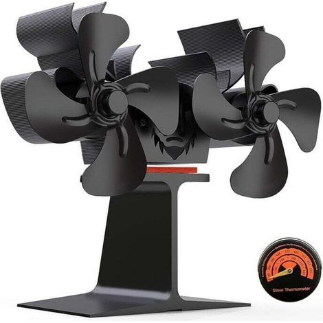 Ventilateur de poêle à bois à double moteur Ventilateurs de cheminée à 8 pales Ventilateur de cheminée non électrique Ikodm