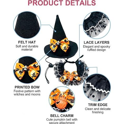 Déguisement Chauve-Souris pour Chiens et Chats – Ailes de Chauve-Souris en Feutre Réglables avec Clochette Citrouille, Déguisement pour Fête et Photos (1/4)