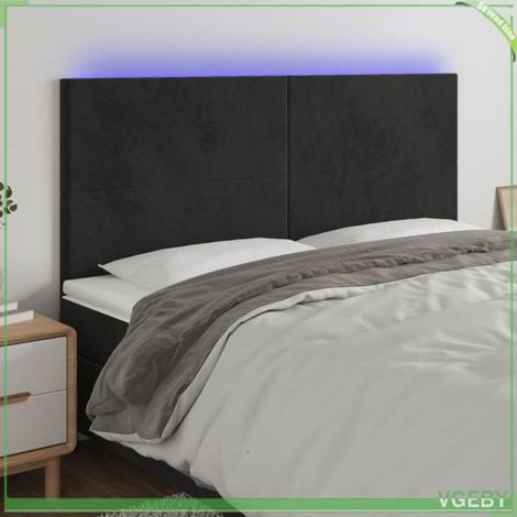Tête de lit - 3122206 - Velours noir - LED intégrée - 180 x 5 x 118/128 cm (1/5)