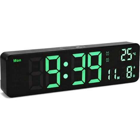 Réveil LED moderne avec fonction variateur automatique - Montage mural ou sur table - Pour bureau à domicile et chambre d'enfant (1/5)