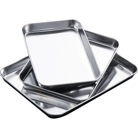 Plat rectangulaire familial en acier inoxydable épais, à fond plat et profond (1/5)