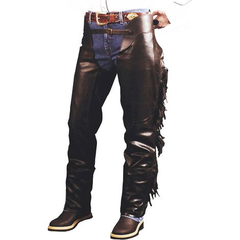 XXL, Marrone: Chaps western in pelle invecchiata effetto pull-up  con frange