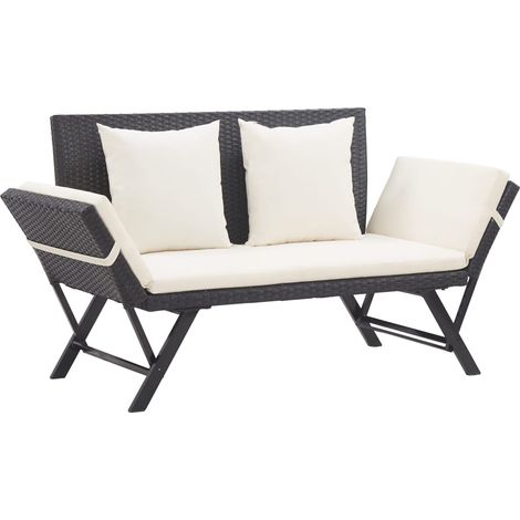 Garden Bench with Cushions Black 176 cm Poly Rattan vidaXL (1/5)