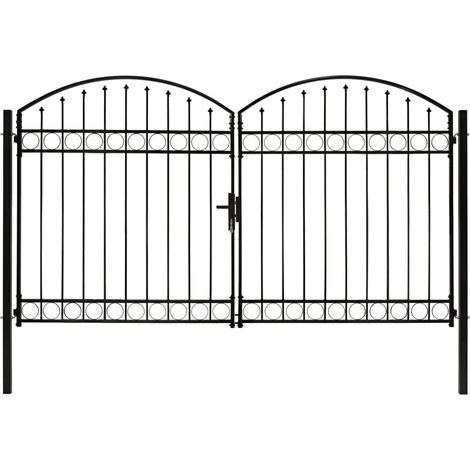 Portillon double porte avec dessus arqué Acier 300x200 cm Noir (1/5)