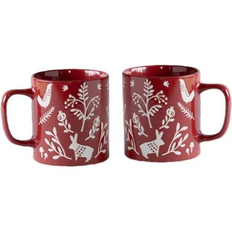 Tasse de Noël en porcelaine 350 ml – Lot de 2 tasses rouges bicolores avec motifs festifs – Idéal pour les fêtes