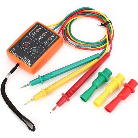 Testeur d'indicateur rotatif pour détecteurs de métaux : testeur de phase, appareil de mesure de champ rotatif, 60 V CA à 600 V CA, pince ampèremétrique rotative triphasée (1/5)