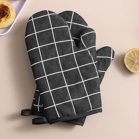 noir-rayures Grises-gants De Four, 1 Paire Gants De Cuisine Coton Avec Cuisine, Lavable Gant Cuisine Four, Gants De Cuisine Antidrapants, Gant Cui (1/5)