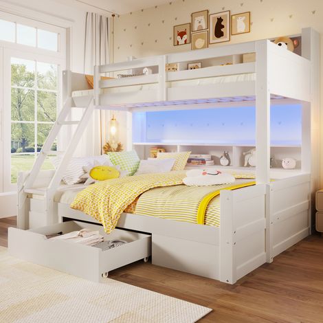 Litera infantil 90x200/140x200 de madera blanca con almacenaje, sin colchón -FLORAGRACE (1/5)