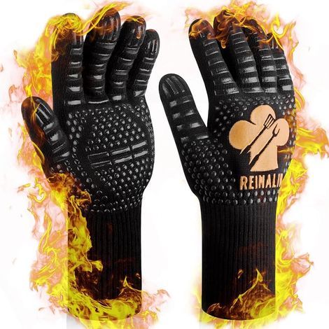 Gants de Barbecue, Gants de Four Résistant à la Chaleur jusqu'à 500°C Gants de Gril de Cuisson en Silicone Antidérapants (L/XL/XXL, Gold) (1/5)
