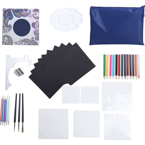 Kit de Peinture DIY Gabarit de Peinture à Poinçonner Mandala Outils de Pointillage avec Sac de Rangement Bleu pour Loisirs Créatifs Cadeau (1/5)