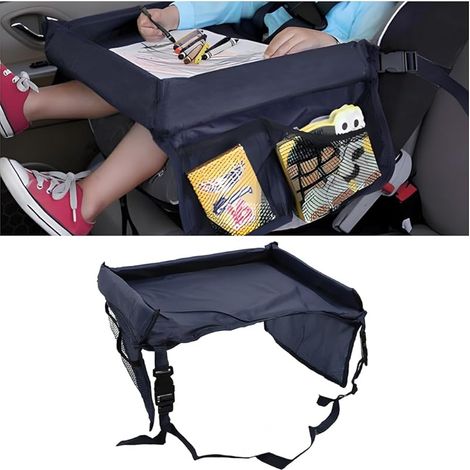 Bureau Lap Pour Siège Voiture, Plateau Siège Voitures Pour Enfants, Plateau De Voyage Enfant Voitures Avec Grande Espace Sac Rangement Accessoires Voiture De Voyage Polyvalent(Bleu Marine) (1/5)