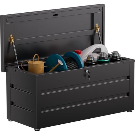 Coffre de Jardin en métal Noir 360 l Coffre à coussins d'extérieur pour le jardin avec revêtement résistant à la rouille,Boîte de rangement extérieure étanche (1/5)