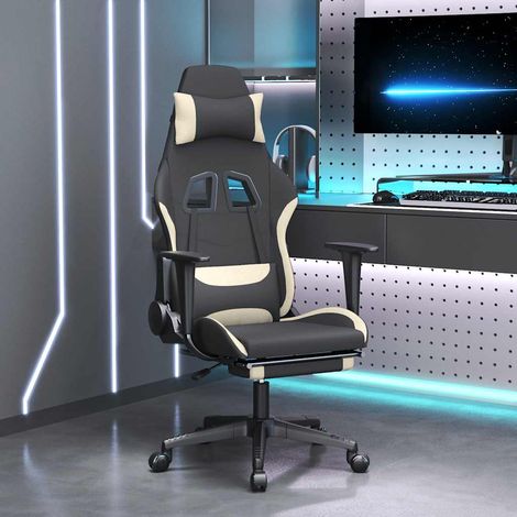 Sedia da Gaming Massaggio e Poggiapiedi Tessuto Nero e Crema vidaXL (1/5)