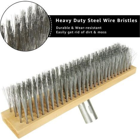 Lot de 2 têtes de balai métallique de 30 cm, tête de brosse à récurer en acier rigide, brosse de balayage robuste pour terrasse, pavage, terrasse, allées, algues, mauvaises herbes, mousse (1/5)