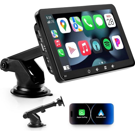 Pantalla automática compatible con CarPlay y Android Auto, radio con conexión inalámbrica, pantalla táctil IPS portátil de 7 pulgadas y 1080p con Android CarPlay y asistente Siri (7 pulgadas) (1/5)