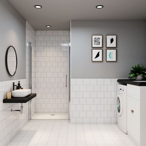 Porte de douche pivotante en niche 90x180cm porte de douche style mininalisme en verre anticalcaire en niche