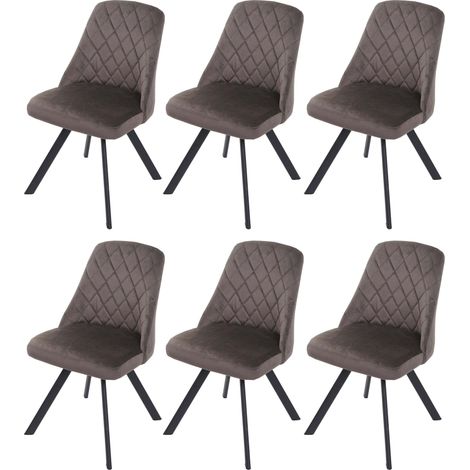 Set 6x sedie poltroncine eleganti HHG-896 design moderno metallo velluto marrone scuro