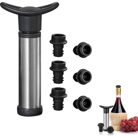 Pompe à vide pour vin en acier inoxydable avec 6 bouchons de bouteille réutilisables – Bouchon sous vide & conservateur de vin , ensemble de bouchons pour bouteilles de vin (1/5)