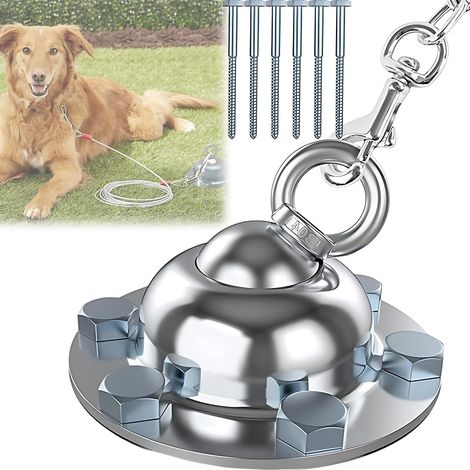 Bullone antiruggine per impieghi gravosi, girevole a 360°, catena di ancoraggio per cani e gatti, set di fissaggio per picchetti da terra per esterni, include 6 chiodi lunghi, sicurezza solida, per us (1/5)