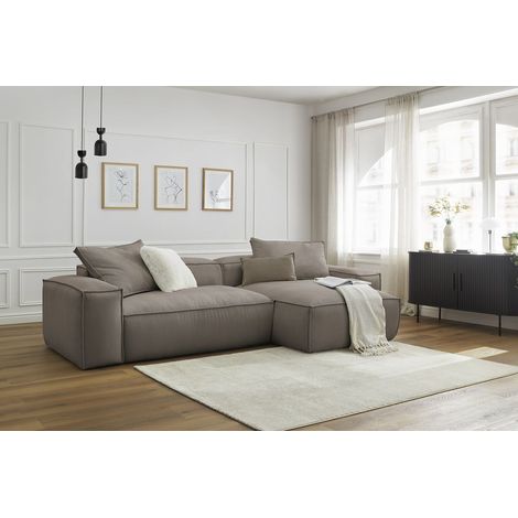BOBOCHIC - Canapé d'angle réversible ultra moelleux BOHEME velours côtelé Réversible  Taupe (1/5)