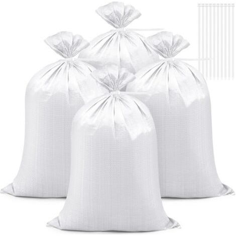 FENOPLASTICA30 Sacs de Sable Anti-Inondation 45 x 75 cm Sac de Gravier Tissé Résistant Sacs à Déchets et 30 Cravates pour Stockage de Déchets de Jardin (Blanc) (1/4)