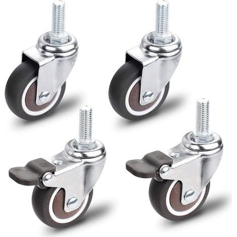 Roulettes pour Meubles, 2 Pièces Roulette Pivotante avec Frein + 2 Pièces Roulette Pivotante sans Frein, M10x25mm Universelles Roulettes pour Meubles, Capacité de Charge 30 KG par Rou