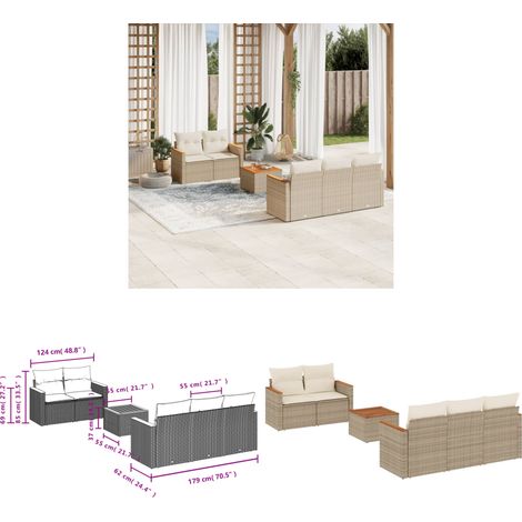 6-tlg. Garten-Sofagarnitur mit Kissen Beige Poly Rattan - Gartenmöbel Set - PE-Rattan Möbel - Outdoor Sofa - Esstisch - Lounge Garnitur - Home & Living