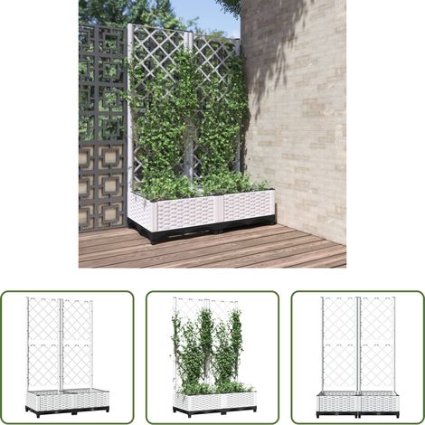 Plantes grimpantes -  Jardinière avec treillis Blanc 80x40x121,5 cm PP (1/5)