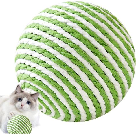 Boule à gratter pour chat - Grattoir pour chat en sisal - Jouet à gratter polyvalent avec clochette - Planche à gratter amusante - Résistante à l'usure - Jouet - Boule à gratter - Boule (vert-8 cm) (1/5)