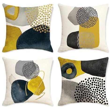 Ensemble de 4 housses de coussin en lin à motifs géométriques - Coussins décoratifs pour canapé, fauteuil, salon, chambre et terrasse extérieure