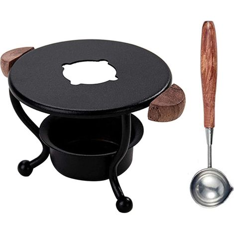 Kit Sceau à Cire - Chauffe-Cire en Métal et Bois - Cuillère à Cire en Acier Inoxydable - Pour Sceaux d'Enveloppes Lettres Invitations Artisanat - 2 Pièces
