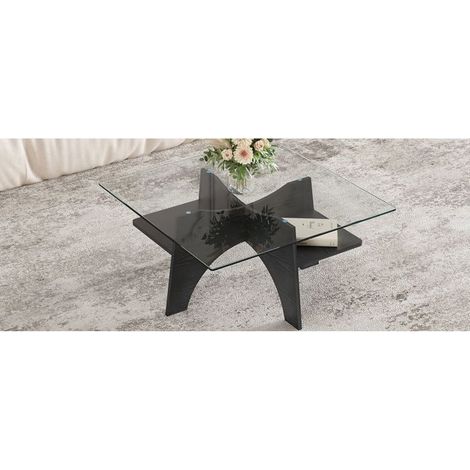Table basse 80 cm verre de sécurité table de salon format carré pieds en mdf aspect bois noir style moderne (1/5)